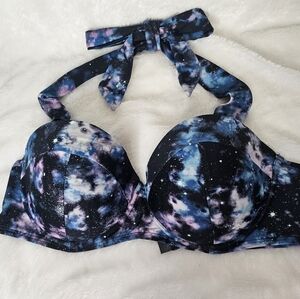 Hot Topic Space Galaxy Bikini Top Size Large Halter Top Swim‎ Edgy